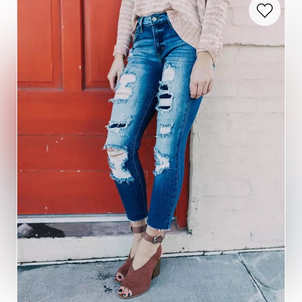 KanCan Ripped Mid-Rise Ankle Skinny Jeans